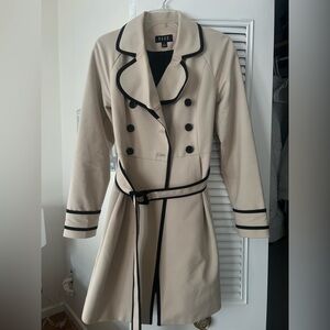 Elle Classic Beige Trench Coat with Black Accents